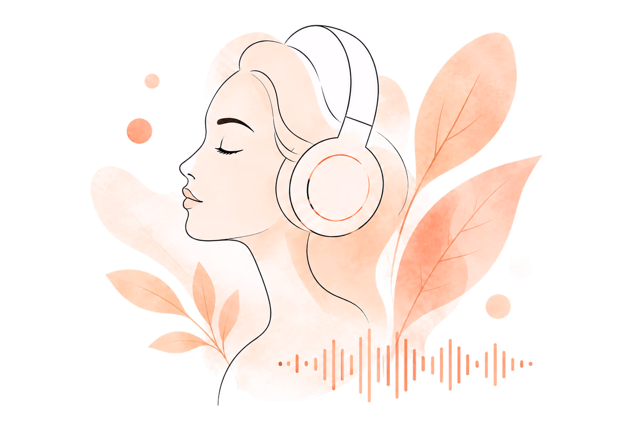 Illustration : femme au casque audio écoutant le podcast Sexeploration